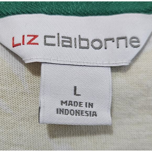 LIZ CLAIBORNE Women's L Dress Shift Green White Tropical Floral Pockets Cotton - Picture 4 of 9